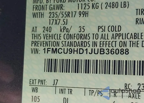 2018 Ford Escape Sel из США, поврежденный, VIN 1FMCU9HD1JUB36088